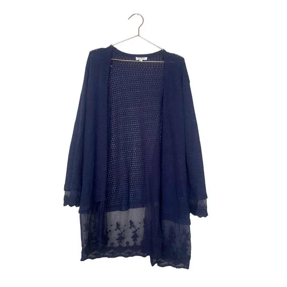 Umgee blue boho cardigan with lace bottom size small